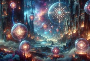 A high-definition and realistic image of a mystical realm revealing its secrets. This realm is filled with otherworldly structures and fantastic flora, under a sky awash with cosmic colors. Floating spheres of energy hover, each sphere unveiling an enigmatic secret of the universe, seen as radiant symbols and glyphs pulsating from within. These secrets exude an intense glowing aura that gives an ethereal illumination to the surrounding environment, creating an eerily beautiful spectacle. The atmosphere is saturated with mystery, making this a captivating exploration into the unknown.