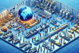 Generate a high-definition, realistic scene of global manufacturing of technological devices. The image should include various sections illustrating different stages: component sourcing from various parts of the world, assembly lines with workers of different descents such as Caucasian, African, East Asian, etc. conveying a multinational workforce, quality checking with both male and female professionals ensuring the devices meet set standards, and finally packaging for distribution. Also depict various technological devices like smartphones, laptops, VR headsets in different stages of production.