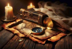 A high definition, realistic style image depicting a scene of hidden secrets being uncovered. This could take the form of an old, weathered map draped over a wooden table, with a golden compass and an antique magnifying glass laying atop it, revealing the way to an unseen treasure. Candlelight flickers in the background, casting shadows that enhance the atmosphere of mystery and discovery.