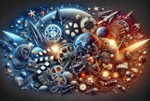 An image that depicts the concept of exploring new worlds conveyed through a selection of unique films. This could include motifs from classic cinema such as film reels, clapperboards, director's chair, along with symbolic elements like stars, planets, and space crafts to represent the new worlds. All should be arranged in an eye-catching and artistic manner to suggest the variety and breadth of cinema exploration. The overall design should make the viewer think of the magical allure of the movies and the excitement of venturing into unknown territories. Display this composition in a high-quality, realistically rendered style.