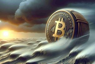 Generate a high-definition, realistic image that symbolically represents the endurance of Bitcoin in the face of regulatory opposition. This can be depicted with a visual metaphor of a Bitcoin coin, perhaps weathering a storm or standing strong against winds symbolic of regulatory pressures. Add details like Bitcoin insignia on the coin, dark clouds representing the opposition, and a strong light in the distance to symbolize hope and resilience.