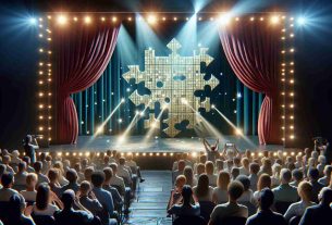 Realistic high-definition image capturing an exciting moment of discovery. Focus on the unveiling of a new phenomenon in the world of word puzzles. Display this through prominent elements such as a brightly lit stage, enthusiastic audience members, a puzzle presented in the spotlight, and the expressions of awe and wonder on the faces of people witnessing this unique unveiling.