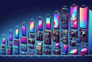 Create a high-definition, realistic illustration displaying the evolution of smartphones. Portray a linear timeline showcasing different stages, starting from the large, bulky, simple designs of early models, to the compact and multifunctional devices of today that have become our digital assistants. Amid this timeline, demonstrate the unleashing of limitless potentials by including cutting-edge features such as AI assistants, advanced cameras, high-speed internet capabilities, immense storage capabilities, and edge-to-edge screen displays. Use vivid colors to differentiate each phase.