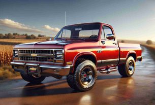 Realistic high-definition image of the Chevrolet S-10 Pickup, showcasing the truck's classic appeal. The background should be an open countryside road under a clear blue sky. The Chevrolet S-10 should be red in color, and its chrome finish should reflect the sunlight dazzlingly. The tires should be detailed to show their rough texture, and the glass windows should reflect the environment around them. The pickup's design and attention to detail display its vintage charm and durable construction. Let the image fully capture the American essence of the Chevrolet S-10 pickup.