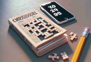 Render a high-definition, realistic image capturing the essence of a mini crossword puzzle issue. The image should communicate the joys of mind-bending word puzzles that one can enjoy anywhere. Include elements such as a small, pocket-sized crossword book, a pencil, and a relaxed setting suggesting the possibility of pursuing this activity in various locations.