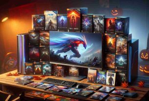 A high-definition, realistic image showcasing an array of exciting, free PC games available for Prime members during the month of October. In the foreground, a desktop computer displaying vivid in-game imagery. Surrounding the computer, an arrangement of game cases, each one featuring distinct artwork hinting at the genre and gameplay of each title. The overall atmosphere is one of thrill and anticipation. The backdrop is a gradient of autumnal colors, symbolizing the month of October.