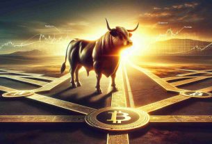 A realistic, high-definition image representing the concept of an impending bull run in relation to Dogecoin, represented in the context of a technical crossroads. In the center of the image, there should be a large, powerful bull bathed in the warm golden light of sunrise, symbolizing the potential rise of Dogecoin. The bull is standing at a crossroad, indicative of the uncertain position Dogecoin currently holds. The different paths leading from the crossroads show the potential directions for Dogecoin based on various market trends and events.