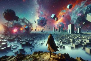 Generate a hyper-realistic HD photo portraying an adventurous scene where a mysterious character named Gracia is exploring vast and dynamic volumetric worlds. Render Gracia with awe-inspiring detail as she ventures into a world comprised of highly-detailed, three-dimensional, geometric shapes floating in the vast expanse of the cosmos.