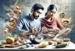 An HD, realistic illustration of a close-up scene showcasing a fusion of multiple culinary arts. Picture a pristine, gleaming kitchen counter studded with a variety of ingredients from around the world, representing different cuisines. A South Asian woman and a Middle Eastern man are displayed in the process of collaboration, amalgamating their respective regional culinary arts to concoct a delicately balanced fusion dish. They are absorbed in their task, their faces showing a blend of concentration and delight, embodying the spirit of culinary fusion.