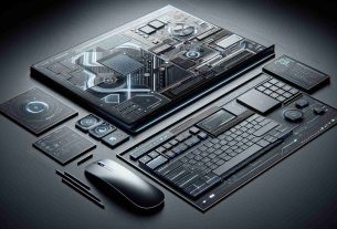 High-definition, realistic image of a concept design symbolizing the future of powerful computers, with a sleek, modern design. The layout consists of an ultra-thin screen, tactile keyboard with modern backlighting, and a touch-enabled mouse. The overall aesthetics could be inspired by the contemporary edge-to-edge glass screens and metal bodies that are common in high-end tech design. Please exclude any direct brand or company identifiers.