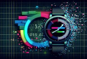 Create a high-definition, realistic image representing an abstract concept of a software update for a smartwatch being delayed due to technical glitches. Illustrate this using elements such as the smartwatch displaying an error message or progress bar stuck at a certain percentage, and pixelated or glitchy graphics that symbolize the technical issues.