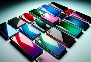 A realistic, high-definition depiction of the exciting trends in smartphone color options. Show various modern smartphones in an array of vibrant colours, such as electric blue, fiery red, emerald green, pastel pink, and sleek black. The phones should be neatly arranged in a neat layout and each should display a shiny, reflective sheen. Ensure the smartphones are designed in the style of the latest trends but without any specific brand affiliation.