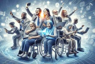 An exceptional, high-definition visual representation that showcases the advantages of Web Accessibility. Depict a dynamic and engaging scene of various individuals, including a Hispanic female IT professional, a Middle-Eastern male elderly person, a Caucasian young girl with visual impairment, and a South Asian male wheelchair user, all connected through different devices like smartphones, tablets, laptops, and special accessibility tools. They are visibly joyful and satisfied as they effortlessly navigate diverse web content, signifying the inclusiveness and ease provided by accessible web design.