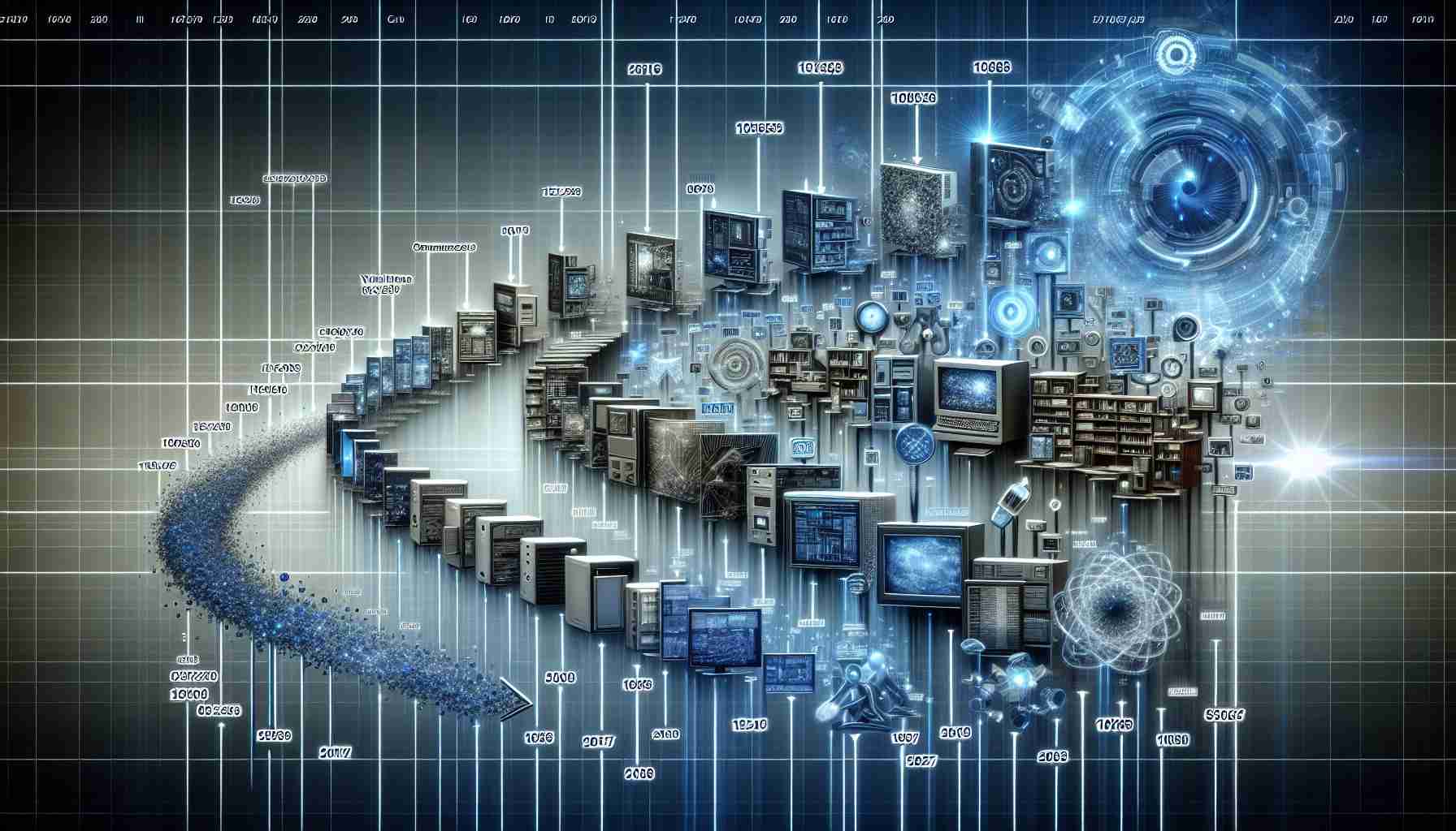 Realistic, high-definition illustration depicting the evolution of virtual machine software in the tech industry. This image includes milestones of significant changes and technological advancements. The timescale spans from the early stages of inception to the advanced modern systems we see today. The visuals feature various forms of software, represented as shifting, morphing entities, dynamically evolving through time and progressively increasing in complexity and efficiency. This image helps encapsulate the ongoing transformative journey of virtual machine software in the tech industry.