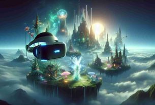 A HD quality, photorealistic representation of a new virtual reality experience that immerses players into mystical realms. These realms might be steeped in an aura of enchantment, with lush, ethereal landscapes stretching as far as the eye can see. There might be elements of magic such as floating islands, glowing fauna and flora, or majestic, towering structures that touch the skies. The VR headset used for this experience is also showcased, appearing sleek, modern and advanced, with a futuristic appeal suggestive of the wonders it can unlock.