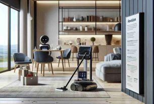 An HD, realistic image showcasing the revolution in home maintenance introduced by innovative robotics. The scene displays a modern living room with neatly organized furniture. A sleek, futuristic robotic helper is diligently at work in the background. It's dusting furniture, vacuuming the carpet, and efficiently handling other cleaning tasks. The robot's design is compact and elegant, and it reveals a high degree of technological sophistication. In the foreground, there's an informative placard describing the various functionalities and advantages of using robotics for home maintenance. This scene effectively demonstrates the transformative impact of innovative technology on routine household tasks.